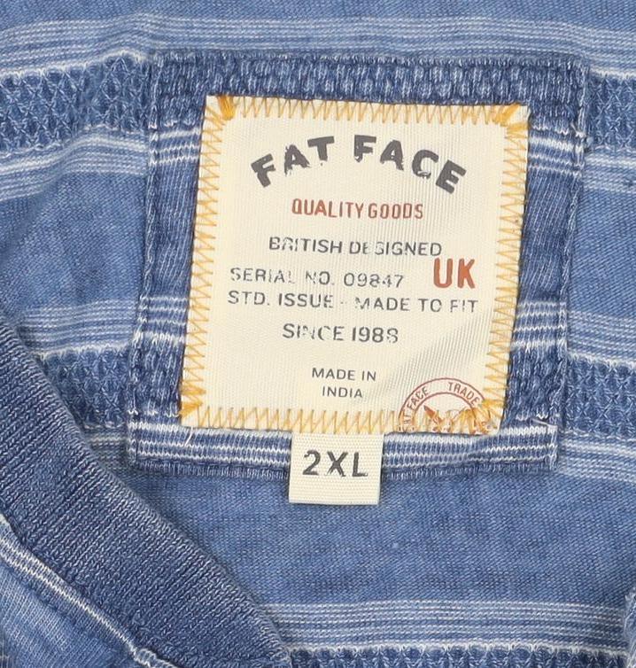 Fat Face Men's Blue Striped Henley Short Sleeve T-Shirt 2XL