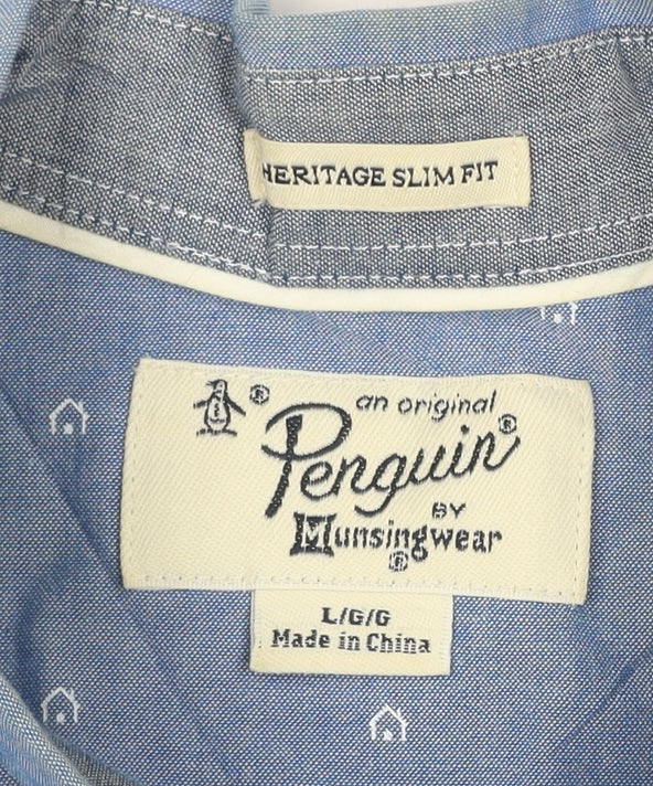 Original Penguin Men's Blue Slim Fit Button-Up Shirt L