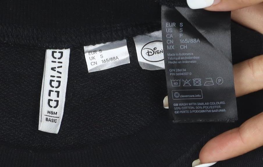 H&M Divided Women Black Mickey Mouse Pullover Sweatshirt Size S