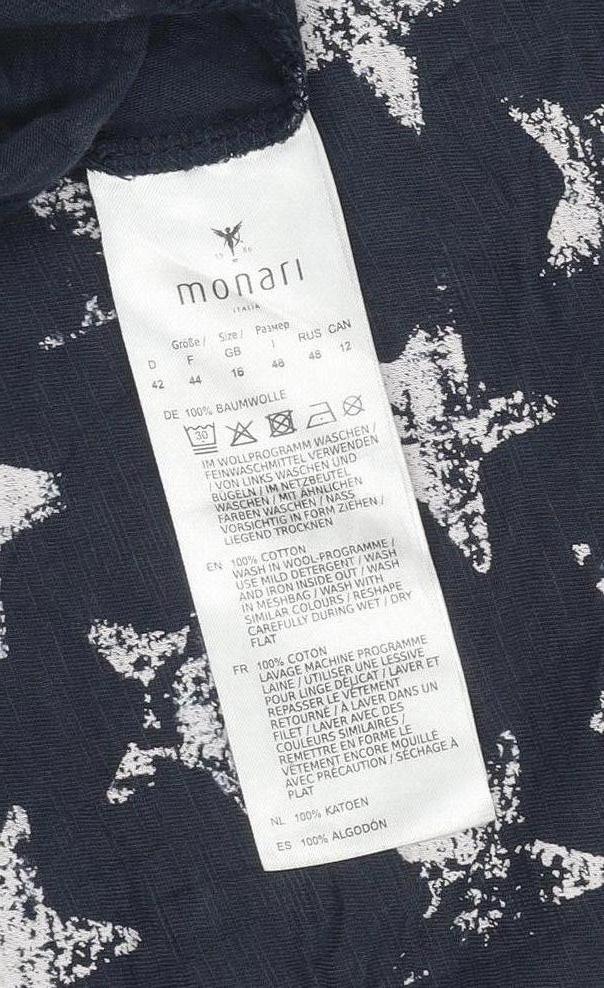 Monari Women's Blue Star Sequin Pocket Cotton T-Shirt Size 16