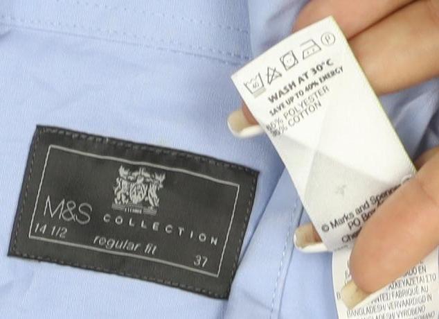 Marks and Spencer Men's Blue Short Sleeve Regular Fit Cotton Blend Shirt Size 15