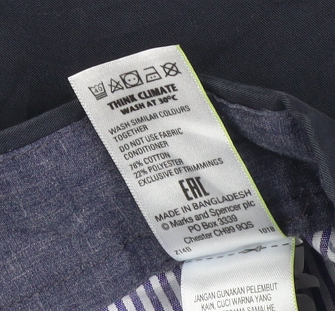 Marks and Spencer Men's Blue Chino Trousers 36W 29L Cotton Blend