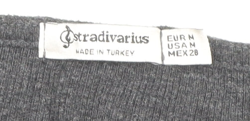 Stradivarius Women’s Grey Long Sleeve Lace V-Neck Stretch Top Size 12