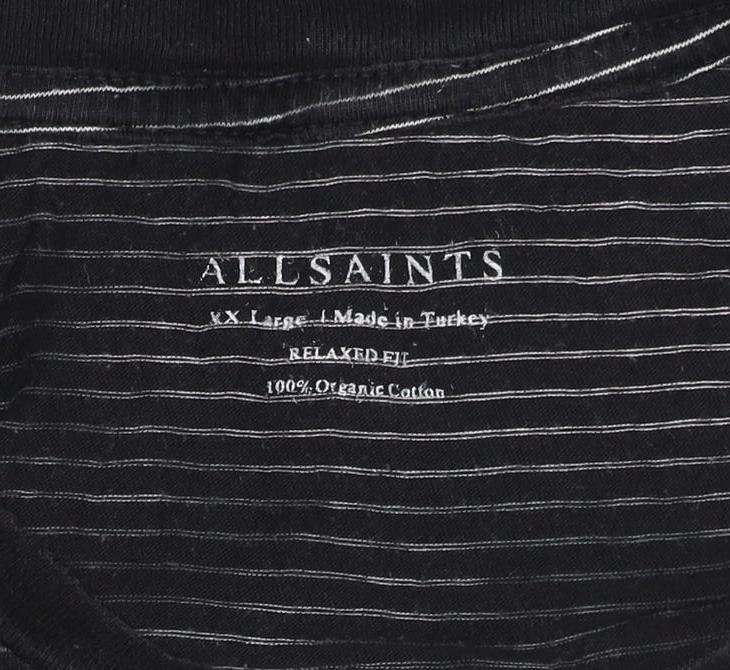 AllSaints Men's Black Striped Crew Neck T-Shirt XL Organic Cotton