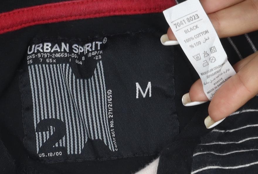 Urban Spirit Men's Black Striped Henley Polo Shirt Size M