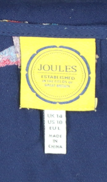 Joules Women’s Blue Bird Print Shift Dress Size 14 Short Sleeve