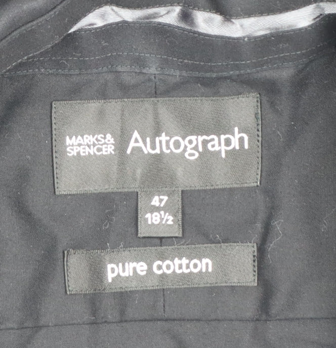 Marks and Spencer Autograph Men's Black 18.5in Cotton Long Sleeve Button-Up Shirt