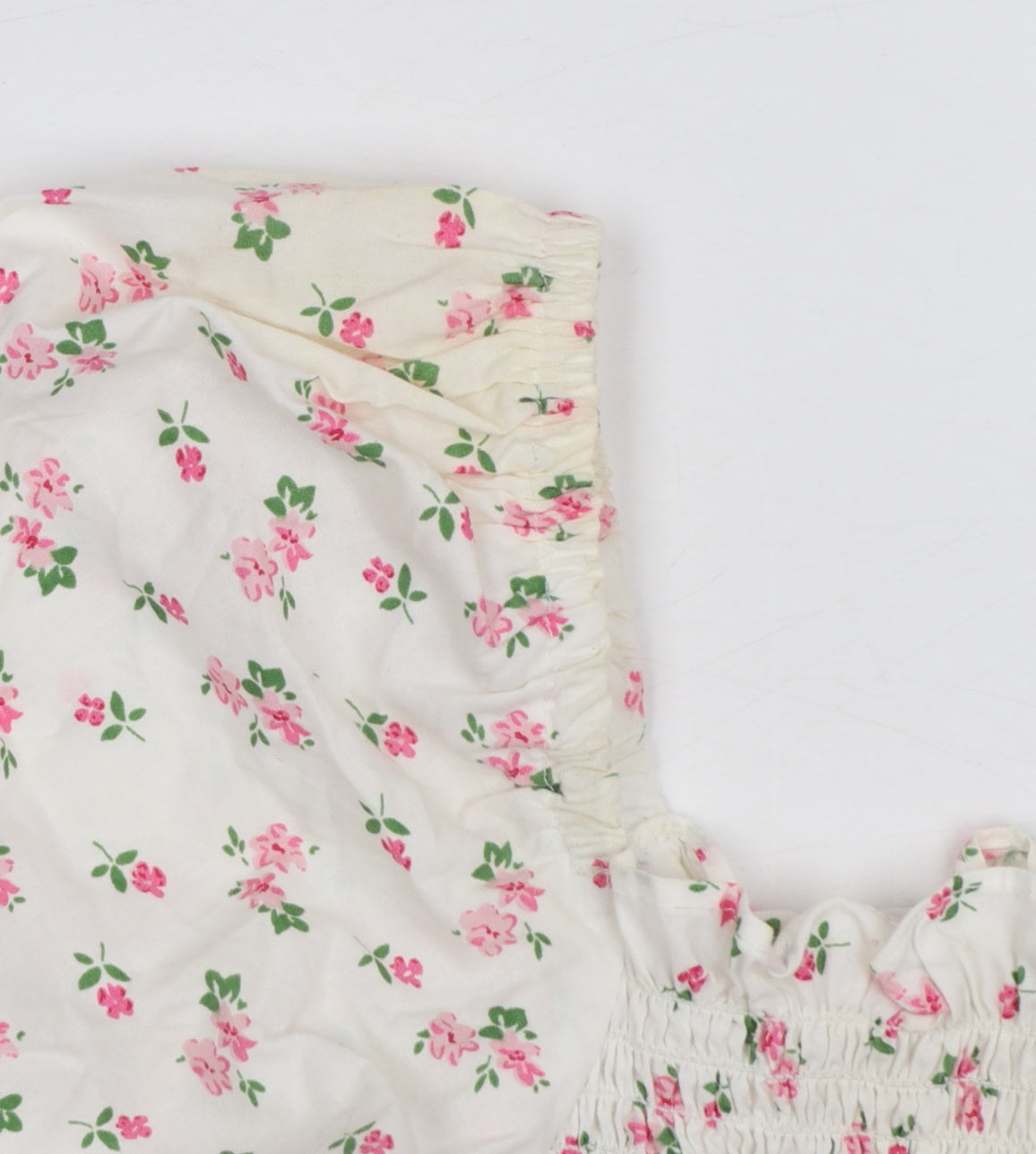 Loststock Women’s Ivory Floral Cropped Puff Sleeve Cotton Blouse S