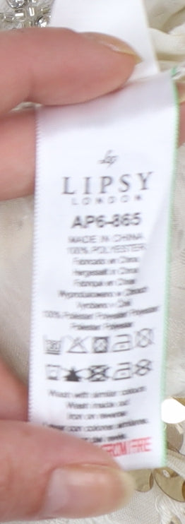 Lipsy Women’s Ivory Sequin V-Neck Camisole Tank Top Size 16