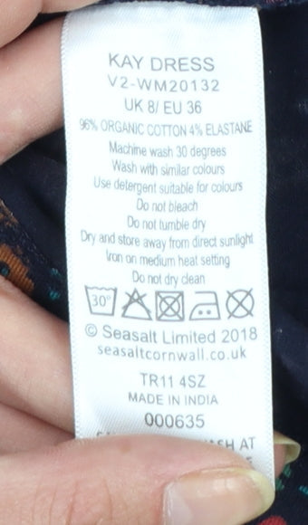 Seasalt Cornwall Womens Blue Floral Fit & Flare Cotton Dress Size 8 Petite