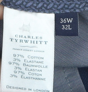Charles Tyrwhitt Men's Blue Chino Trousers 36W 32L Cotton Stretch