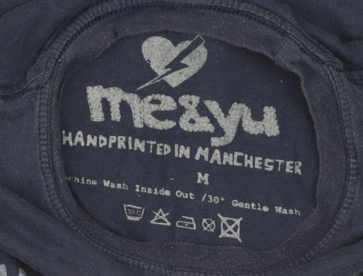 me&yu Mens Blue Aztec Graphic Handprinted Cotton T-Shirt M