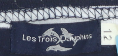 Les Trois Dauphins Women's Blue Striped Cotton Long Sleeve Top Size 12