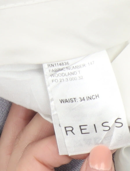Reiss Men’s Grey Wool Cotton Chino Trousers 34in Regular Fit