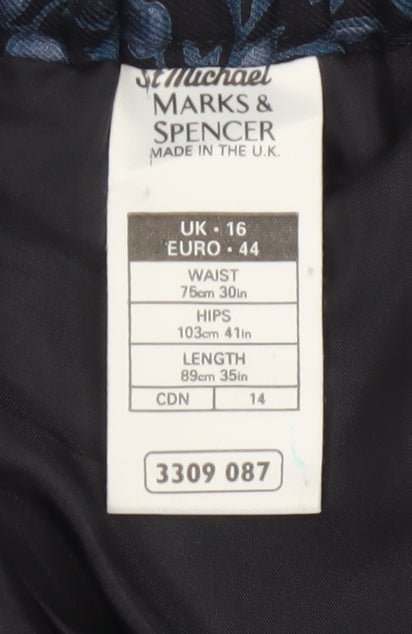 Marks and Spencer Women’s Blue Floral A-Line Midi Skirt Size 16
