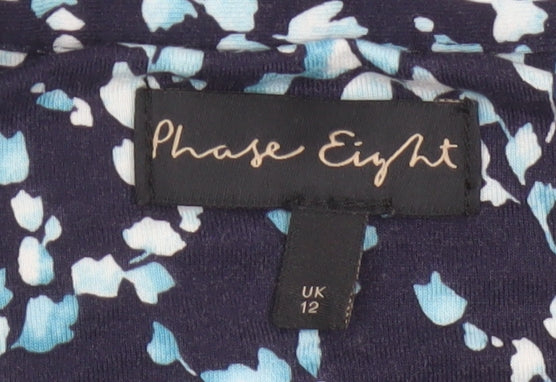 Phase Eight Women’s Blue Floral V-Neck Long Sleeve Blouse Size 12