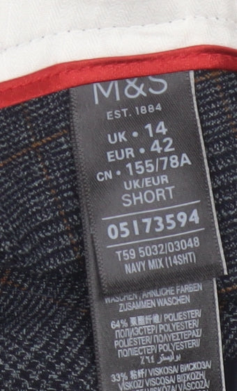 Marks and Spencer Womens Navy Mix Checked Trousers UK 14 Short