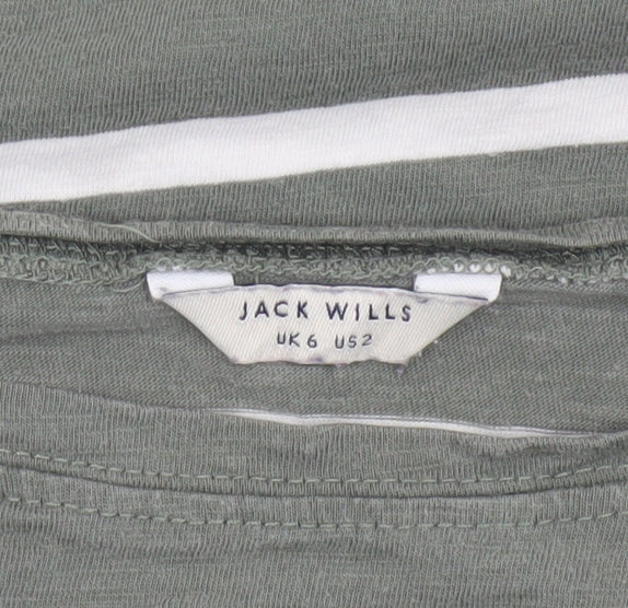 Jack Wills Women Green Striped 3/4 Sleeve Cotton T-Shirt UK 6