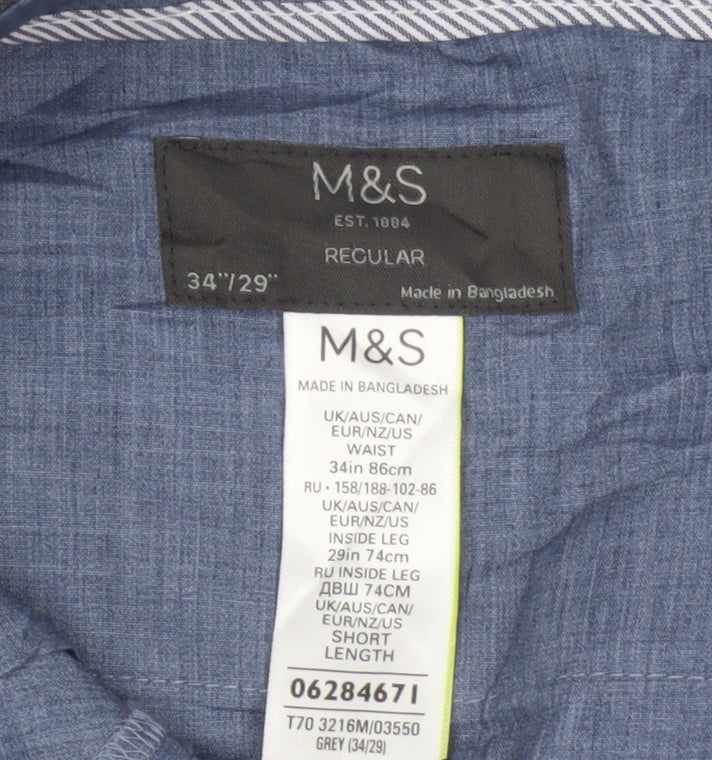 Marks and Spencer Men's Grey Regular Fit Chino Trousers 34W 29L