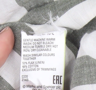 Marks and Spencer Men’s Green Striped Linen Blend Short Sleeve Shirt 2XL Regular Fit