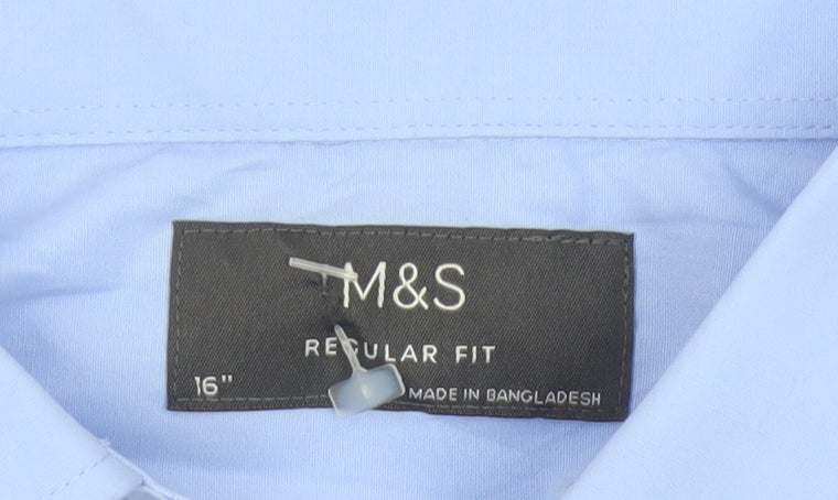 Marks and Spencer Men’s Blue Regular Fit Long Sleeve Button-Up Shirt Size 16