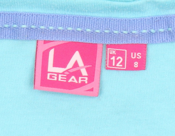 LA Gear Women's Blue V-Neck Short Sleeve Cotton T-Shirt UK 12