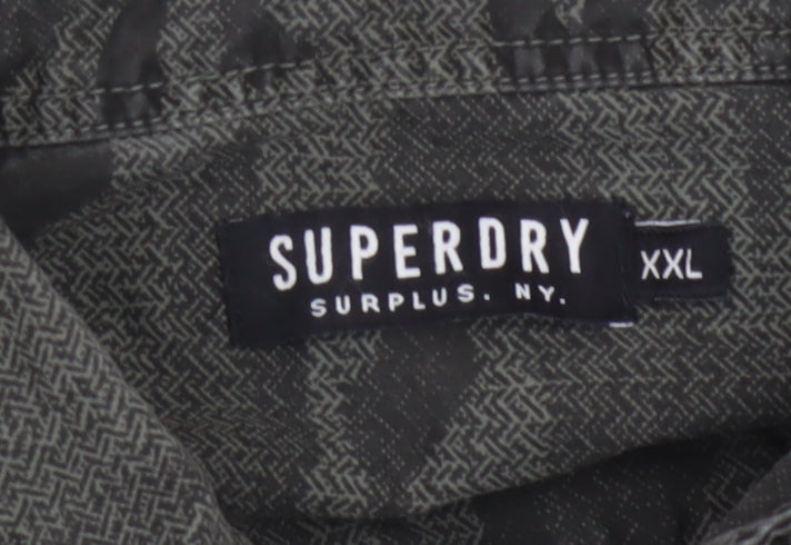 Superdry Men's Green Camo Button-Up Long Sleeve Cotton Shirt XXL