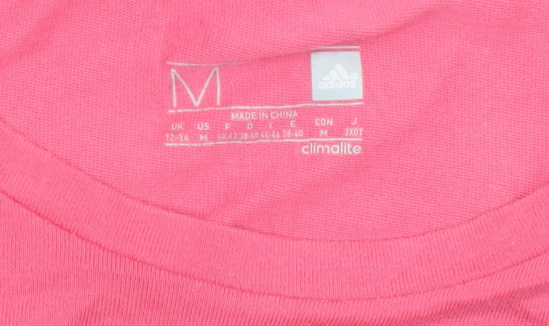 Adidas Womens Pink Graphic Climalite Sports T-Shirt Size M