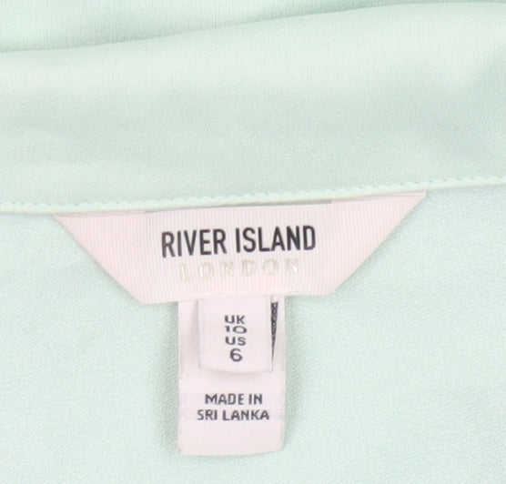River Island Women Green Button-Up Beaded Feather Sleeve Shirt UK 10