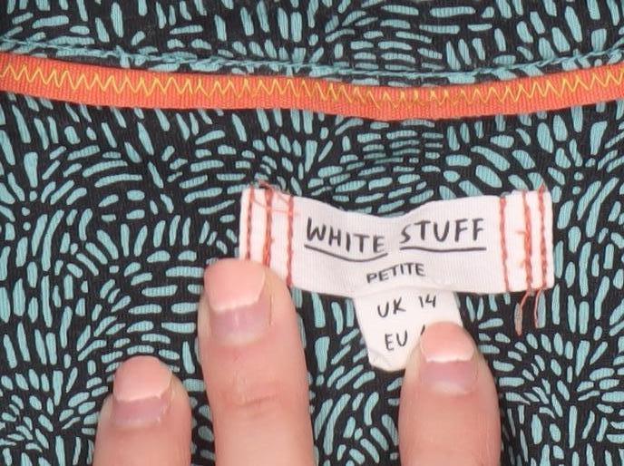 White Stuff Petite Green Shirt Dress UK 14 Modal Cotton 3/4 Sleeve