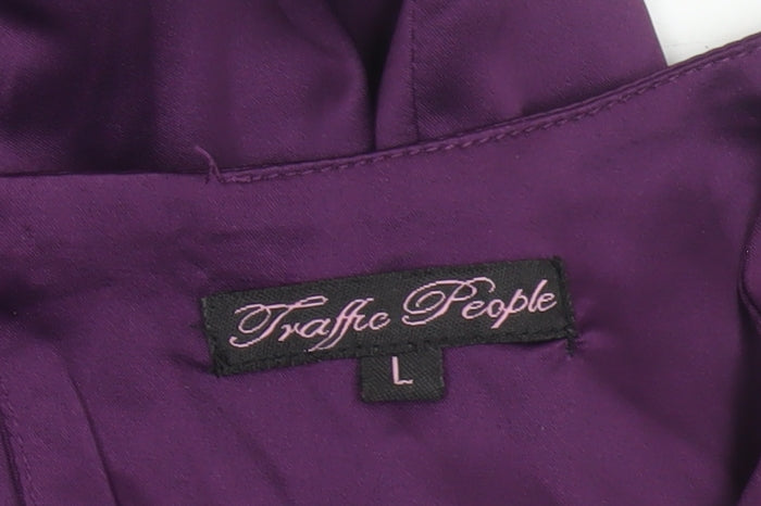 Traffic People Purple Satin Sleeveless Bubble Hem Dress L Womens