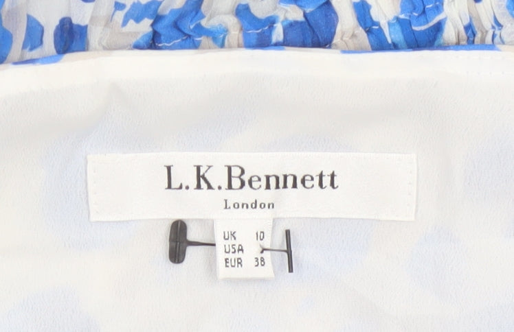 L.K. Bennett Women’s Blue Silk A-Line Dress UK 10 Classic Spring Style