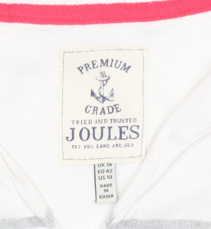Joules Women’s White Striped 3/4 Sleeve Cotton V-Neck T-Shirt Size 14