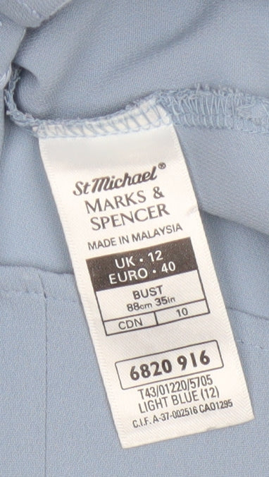 Marks and Spencer Women Blue Embroidered Long Sleeve Blouse UK 12