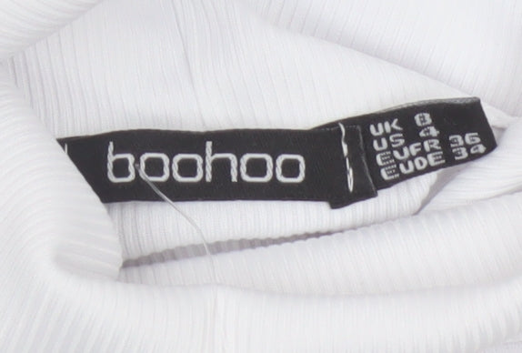 Boohoo Women White Roll Neck Long Sleeve Slim Fit Top Size 8