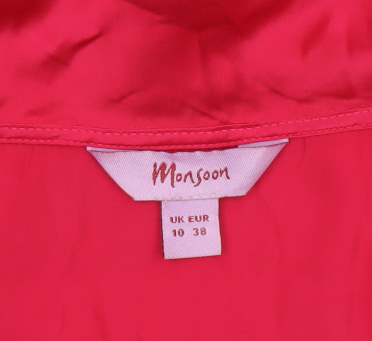 Monsoon Women’s Pink Silk Wrap Blouse UK 10 Short Sleeve Cowl Neck