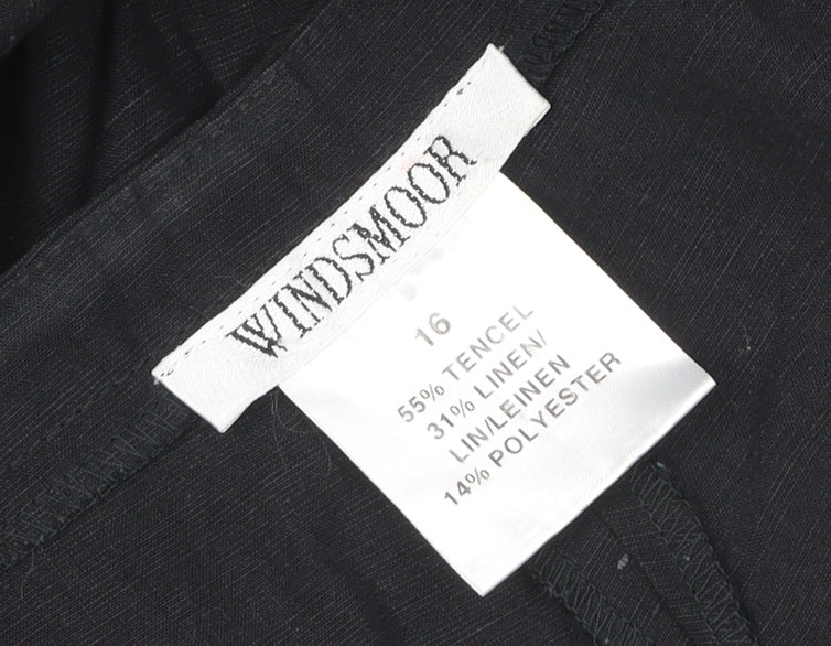 Windsmoor Womens Black Size 16 Linen Blend Wide-Leg Trousers