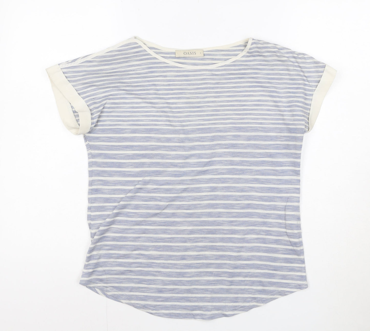 Oasis Women’s Blue Striped Boat Neck Short Sleeve T-Shirt Size S
