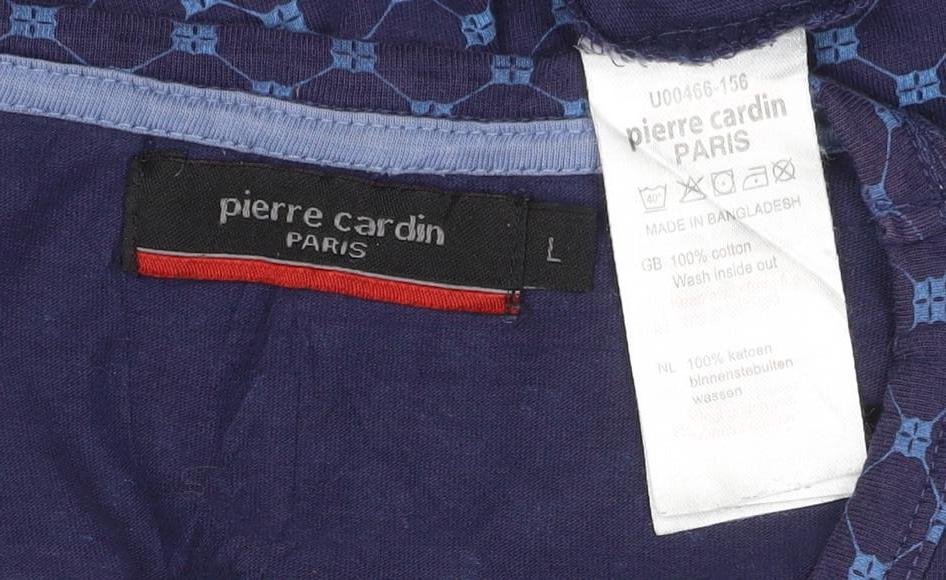 Pierre Cardin Blue Geometric Cotton T-Shirt L Unisex Adults