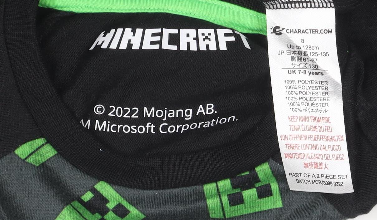 Minecraft Boys Black Long Sleeve Creeper Graphic Polyester T-Shirt 7-8 Years