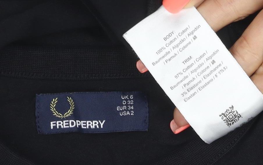 Fred Perry Women's Black Cotton Stretch Crew Neck T-Shirt Size 6