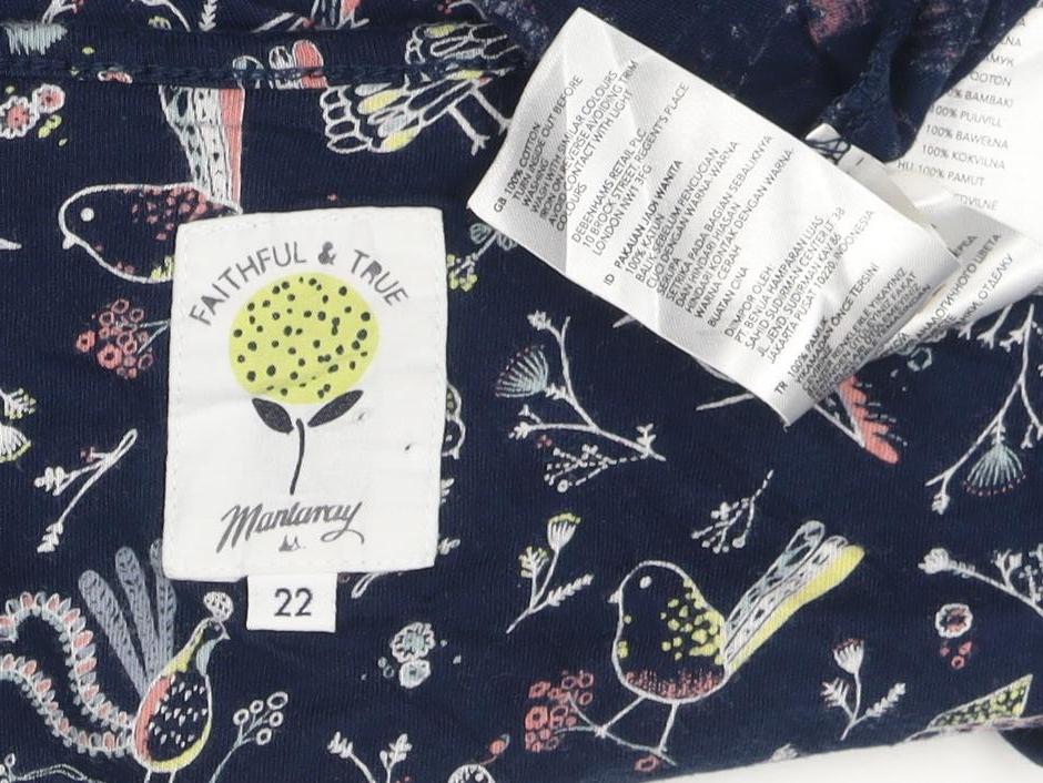 Monsoon Women Blue Floral A-Line Dress Size 22 Short Sleeve