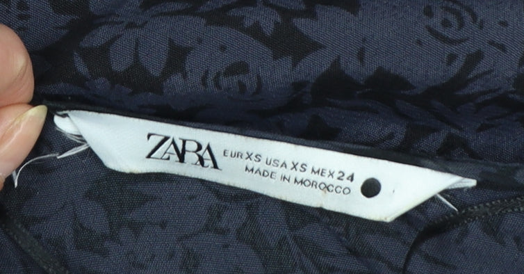 Zara Women's Blue Floral Midi Fit & Flare Dress XS