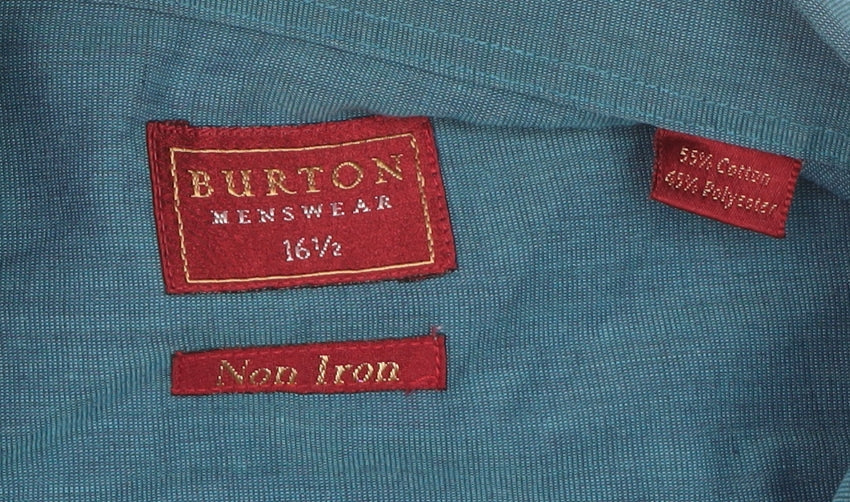 Burton Menswear Blue 16.5 Collared Long Sleeve Non-Iron Formal Shirt