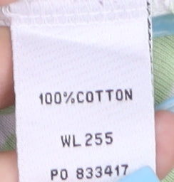 Boden Women Green Striped Long Sleeve Cotton V-Neck Top L