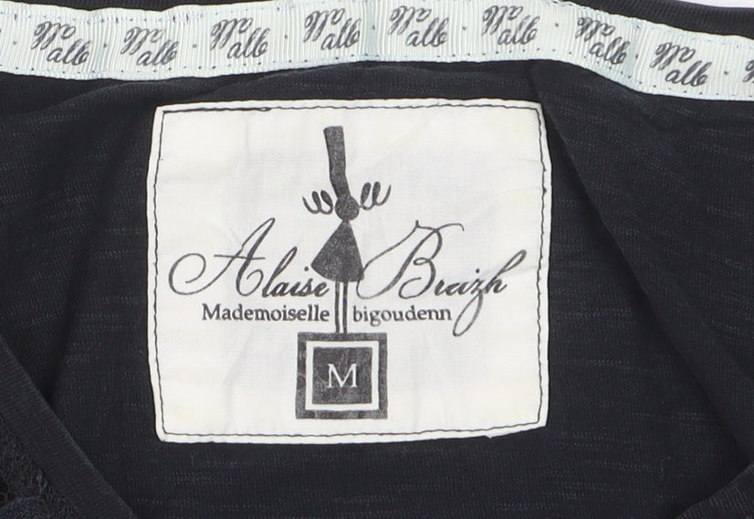 Alaise Breizh Women Black Long Sleeve Lace Cotton Blouse M