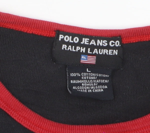 Ralph Lauren Polo Jeans Co Women's Black Ringer T-Shirt Size L