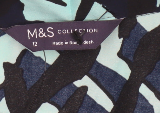 Marks and Spencer Women Blue Abstract Short Sleeve Blouse Size 12