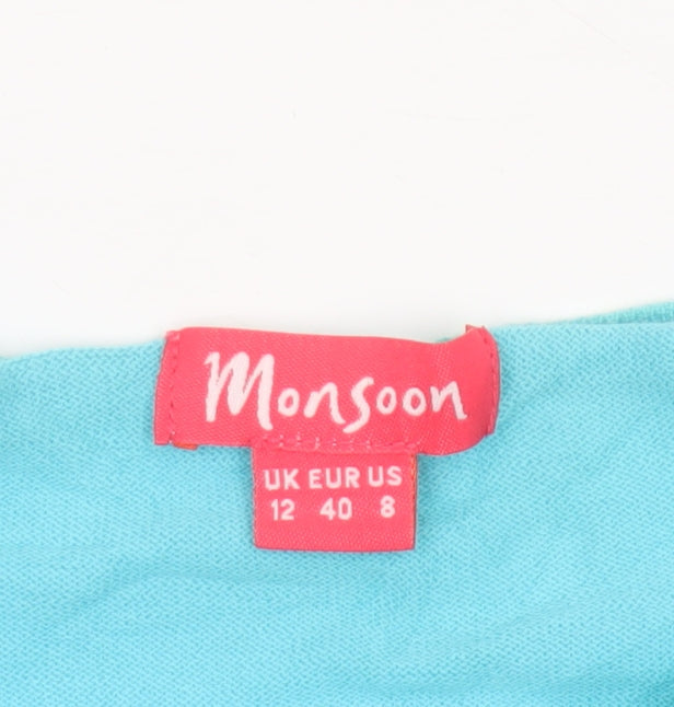 Monsoon Women's Blue Cotton 3/4 Sleeve V-Neck Cardigan Size 12