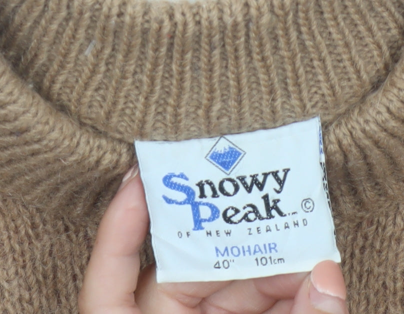 Snowy Peak Women Brown Mohair Half Zip Pullover Jumper Size L Deer Pattern